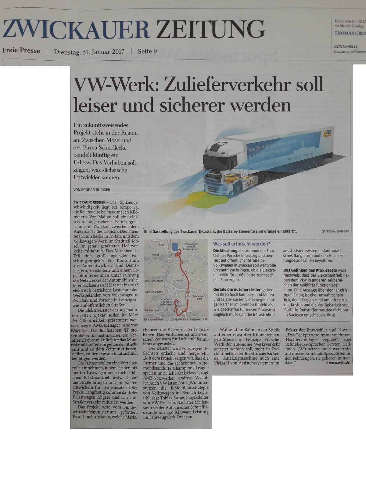 Presse: “VW-Werk: Zulieferverkehr soll leiser und sicherer werden” in der Freien Presse im Januar 2017